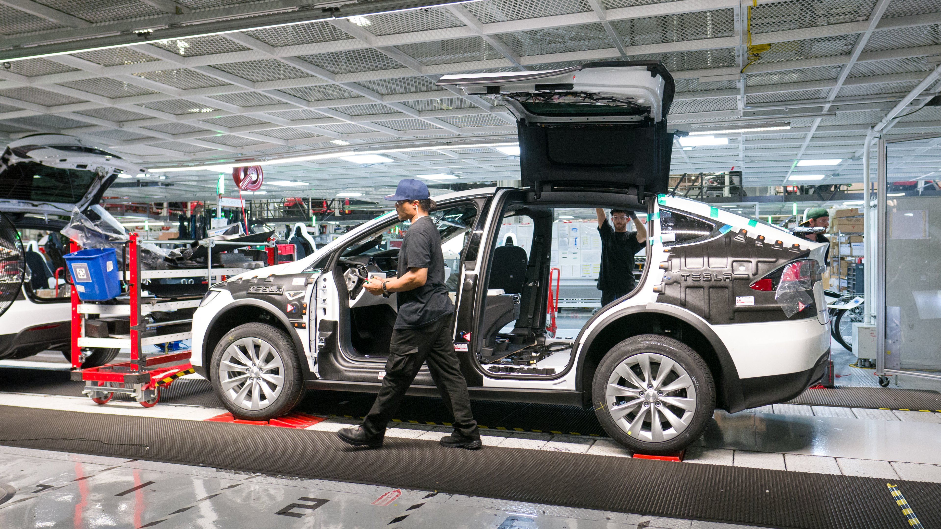 Model X on Tesla's general assembly line in its factory in Fremont, California.