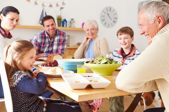 Multigenerational family eating