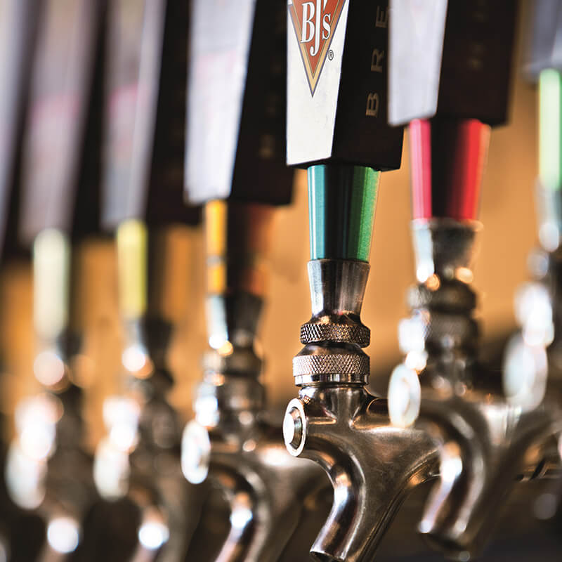Beer taps at a BJ's Restaurant.