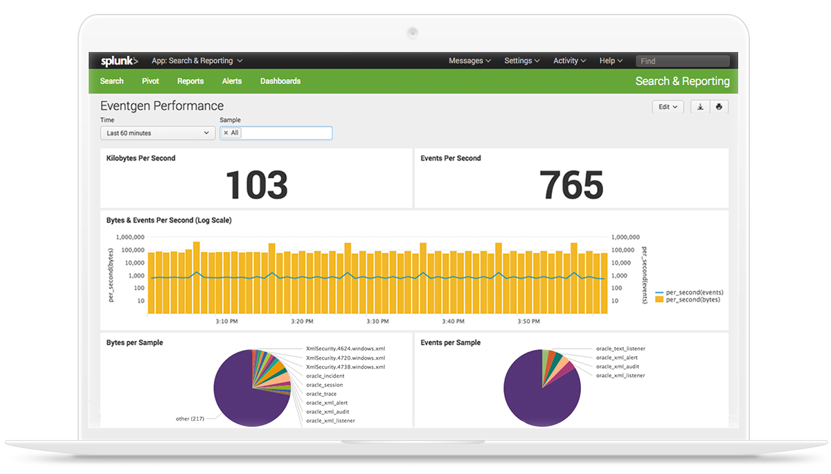 A laptop running Splunk Enterprise software.