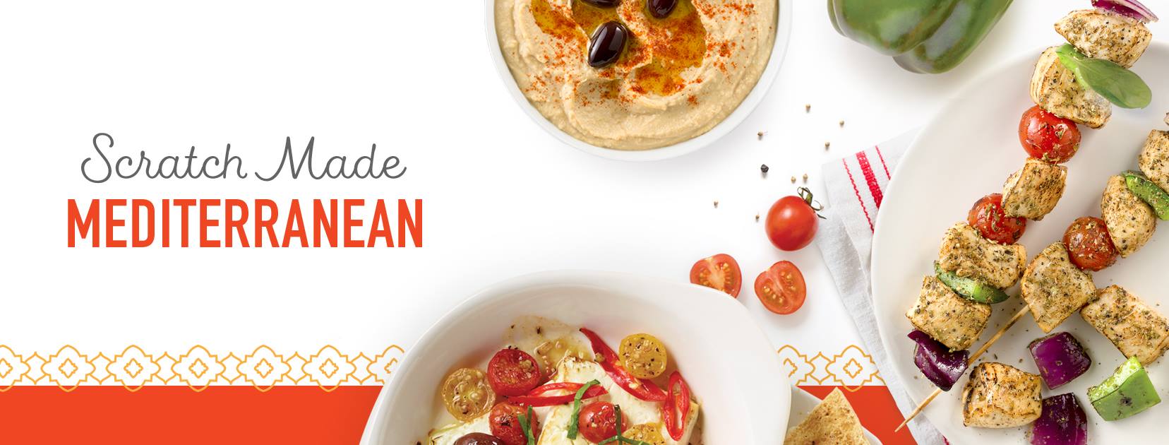 A platter of Zoe's Kitchen Mediterranean food. 