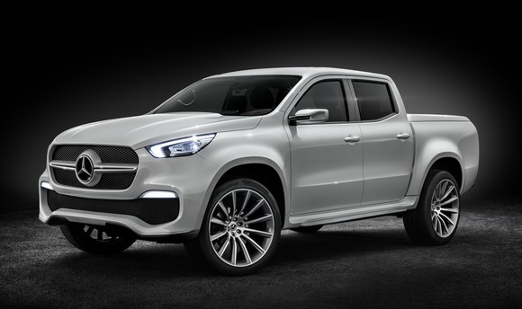 A silver Mercedes-Benz X-Class pickup truck.