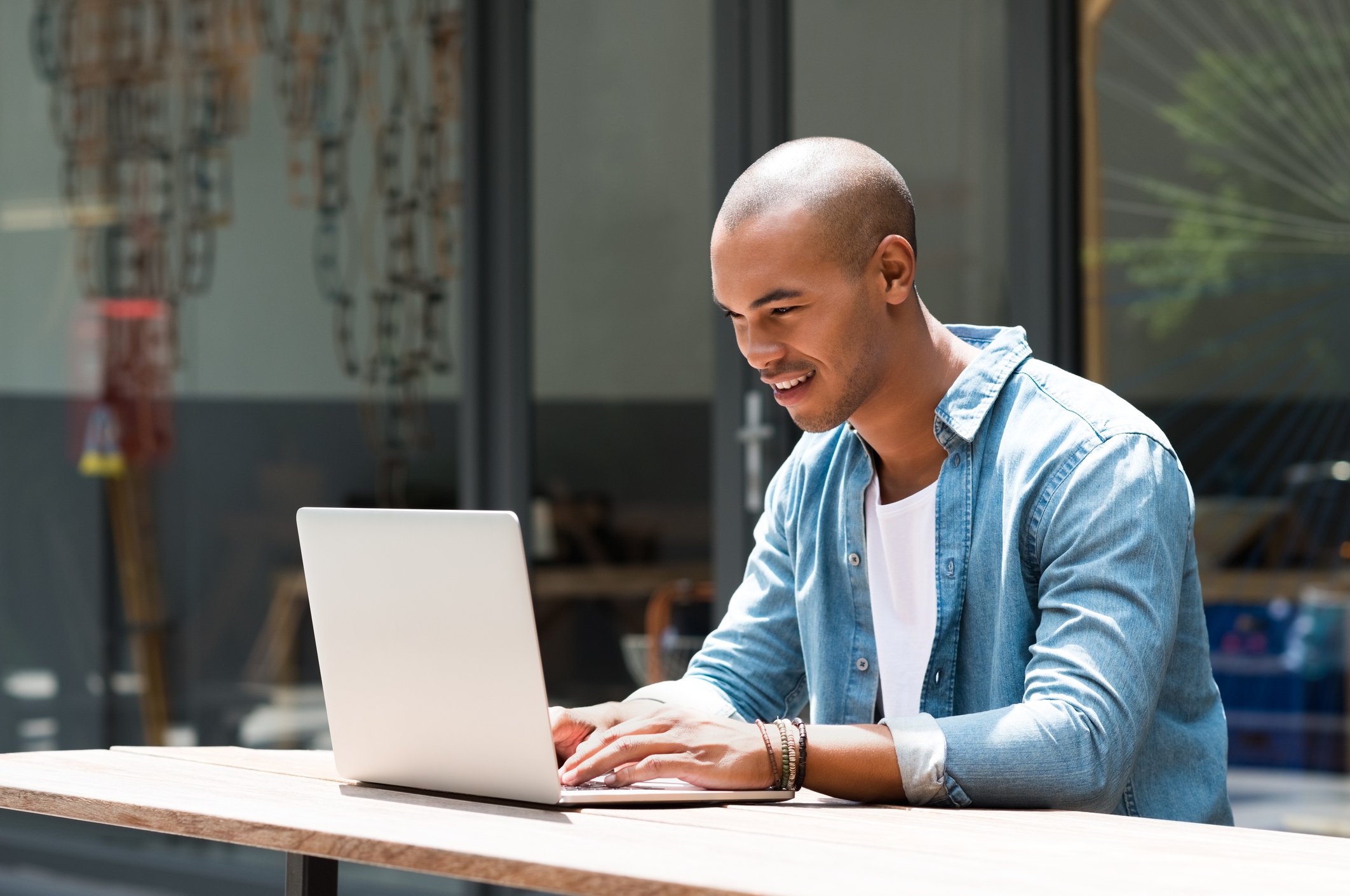 Young man working on laptop