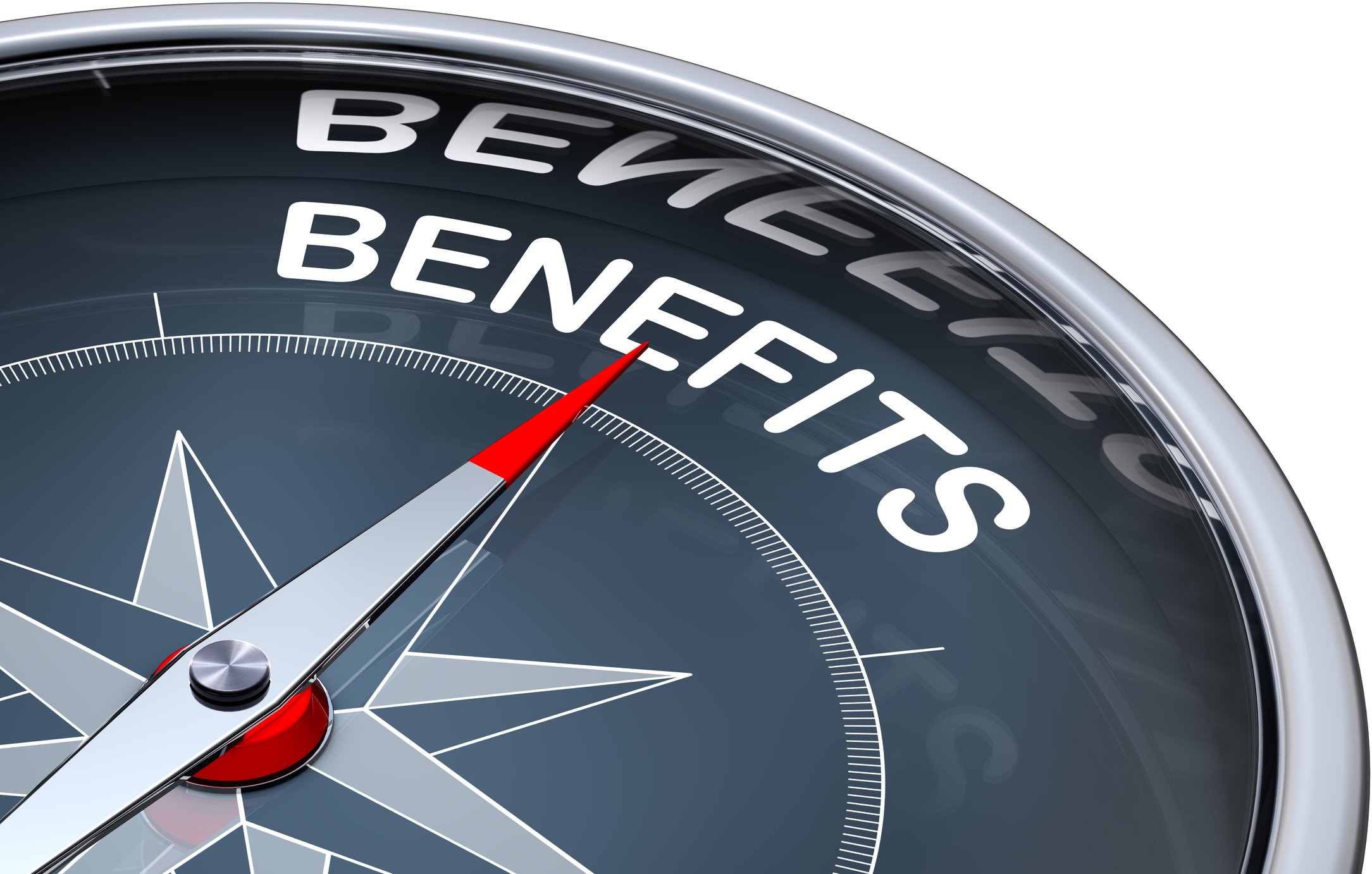 Compass pointing toward the word "Benefits"