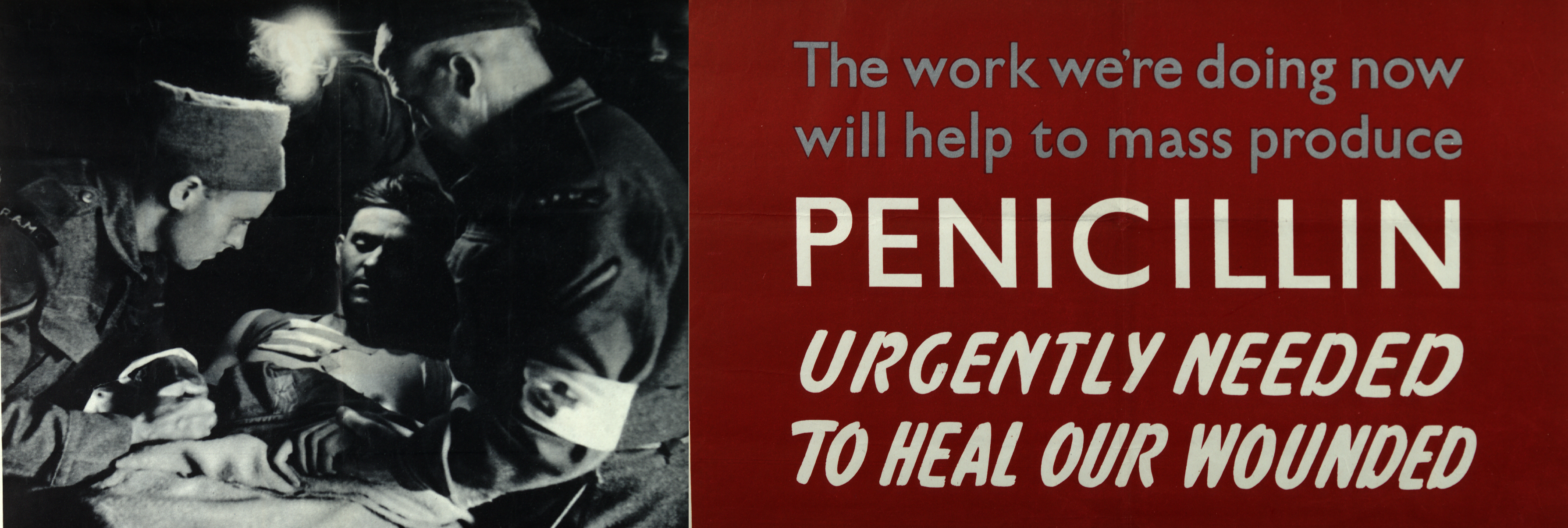 Wartime propaganda poster regarding penicillin production.
