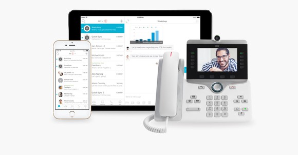 Cisco's Spark collaborative platform displayed on multiple devices.