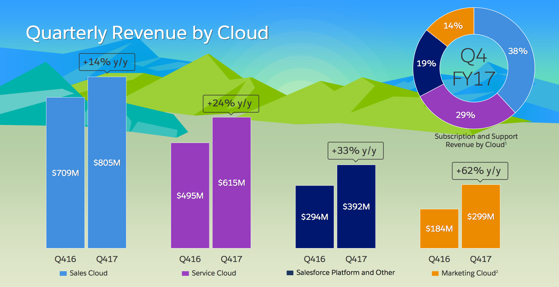 Salesforce.com segment results showing year-over-year increases.