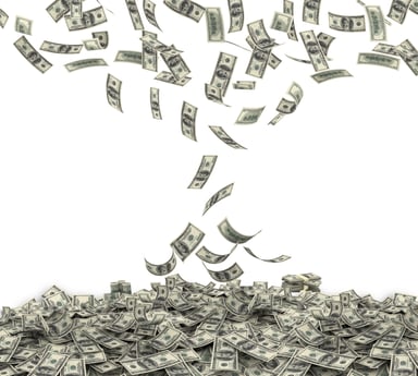 Cash falling into pile