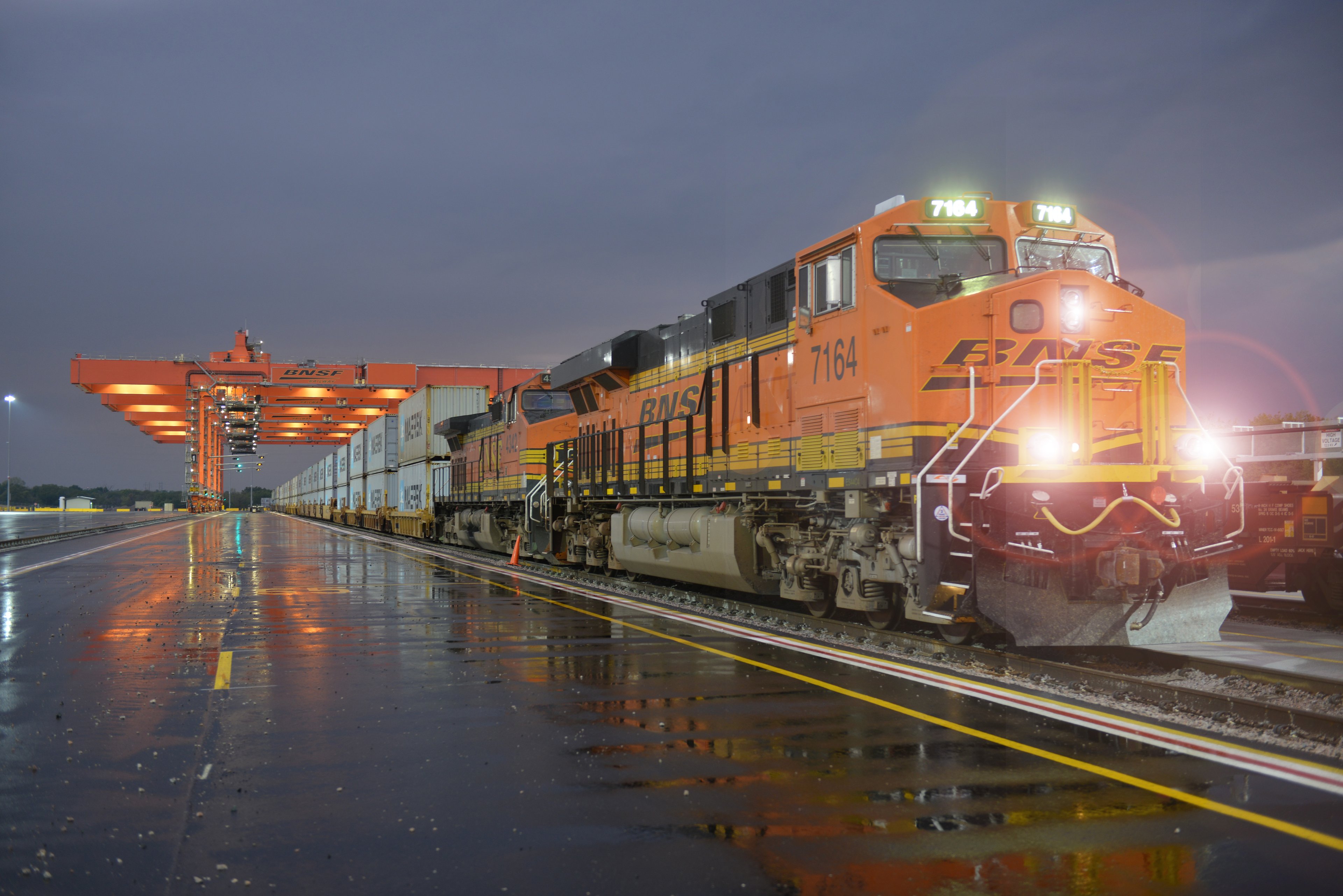 BNSF locomotive on a railway.