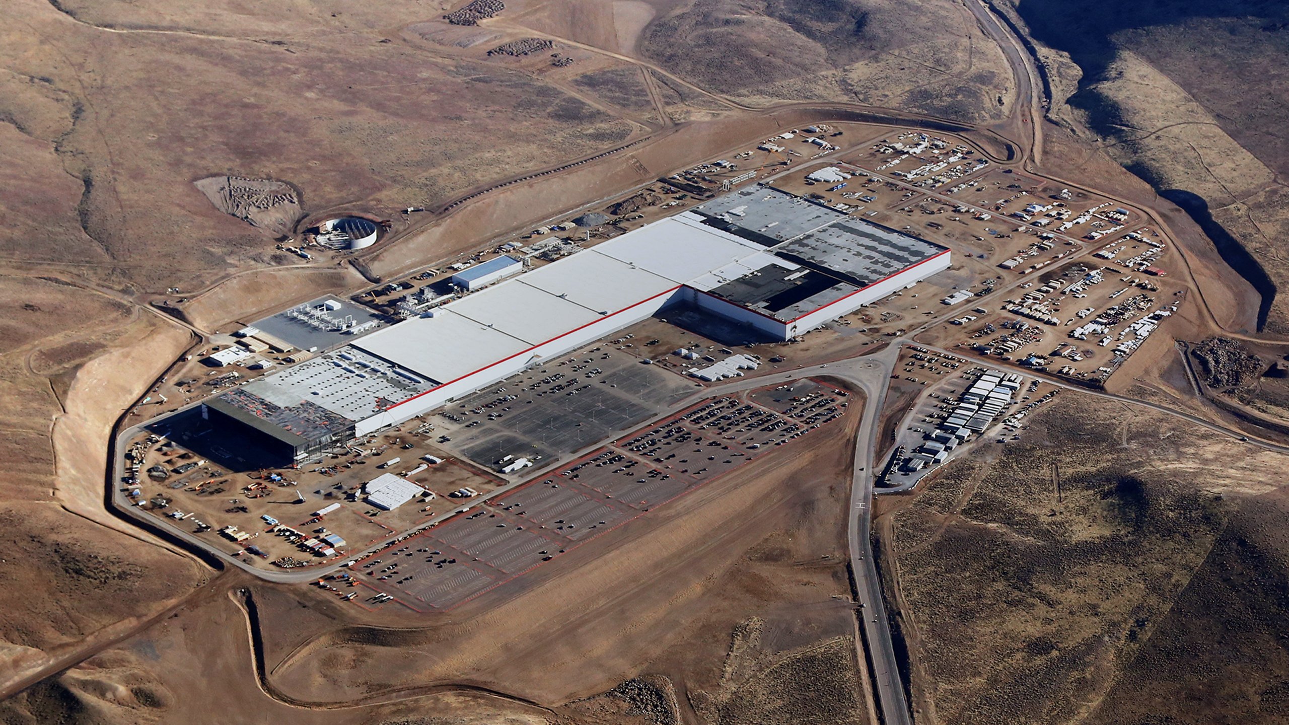 Aerial photo of Tesla's under-construction Gigafactory on January 3, 2017.
