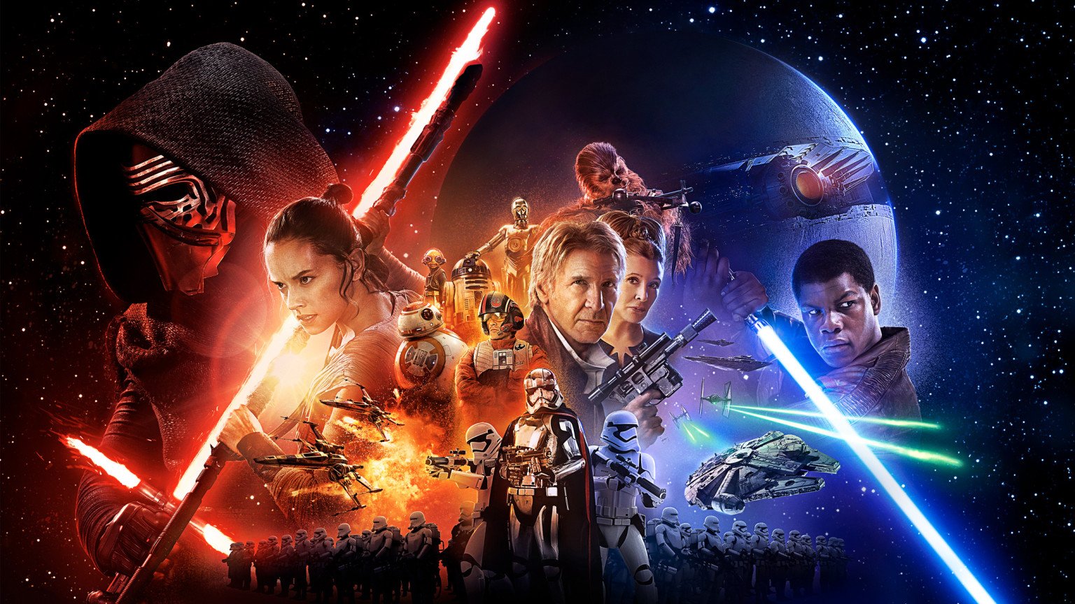 A "Star Wars: The Force Awakens" poster featuring each of the main characters.