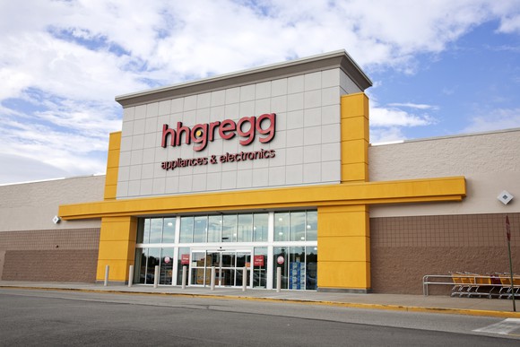 An exterior shot of an hhgregg store.