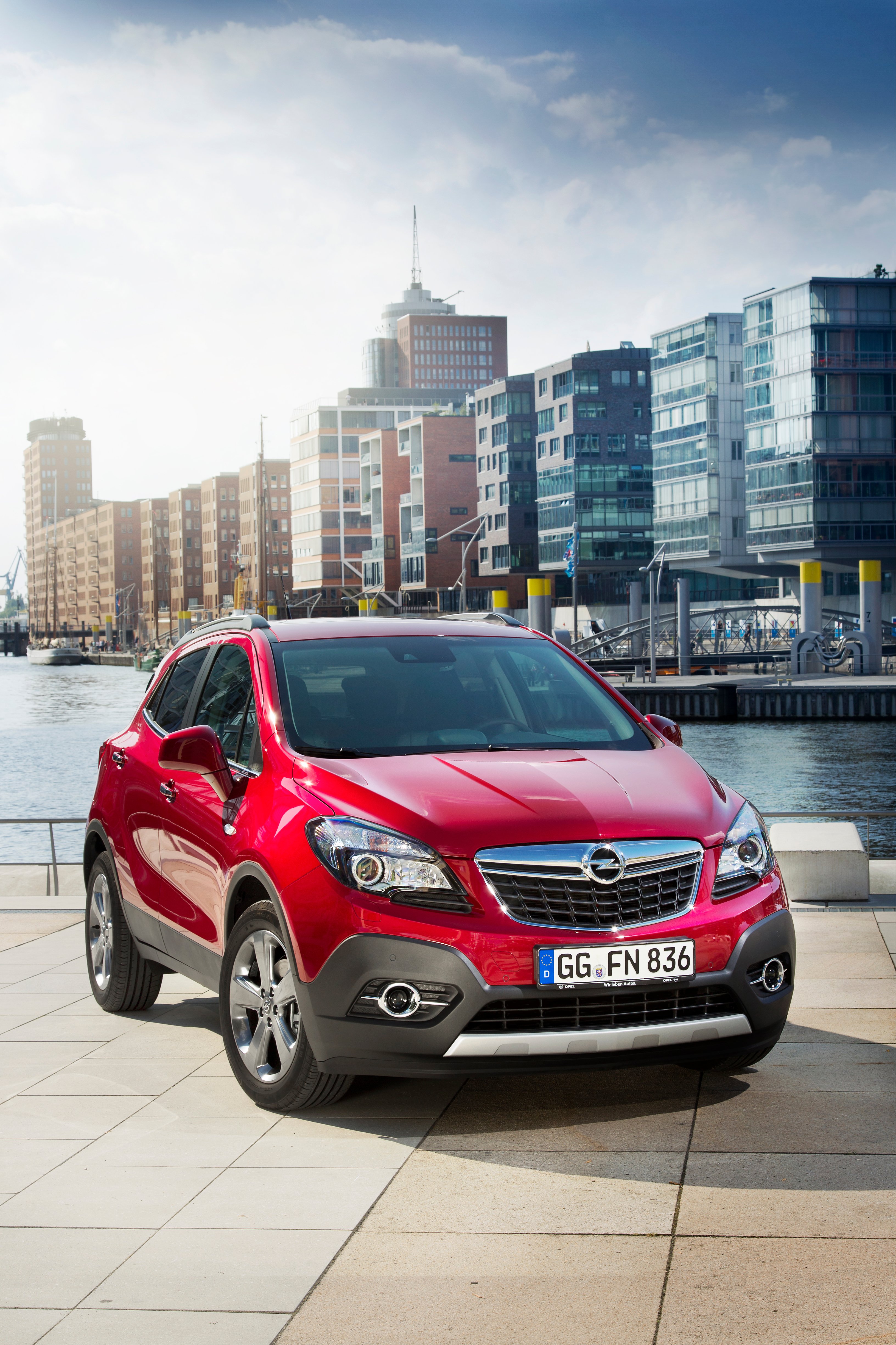 The Opel Mokka crossover parked on the waterfront.
