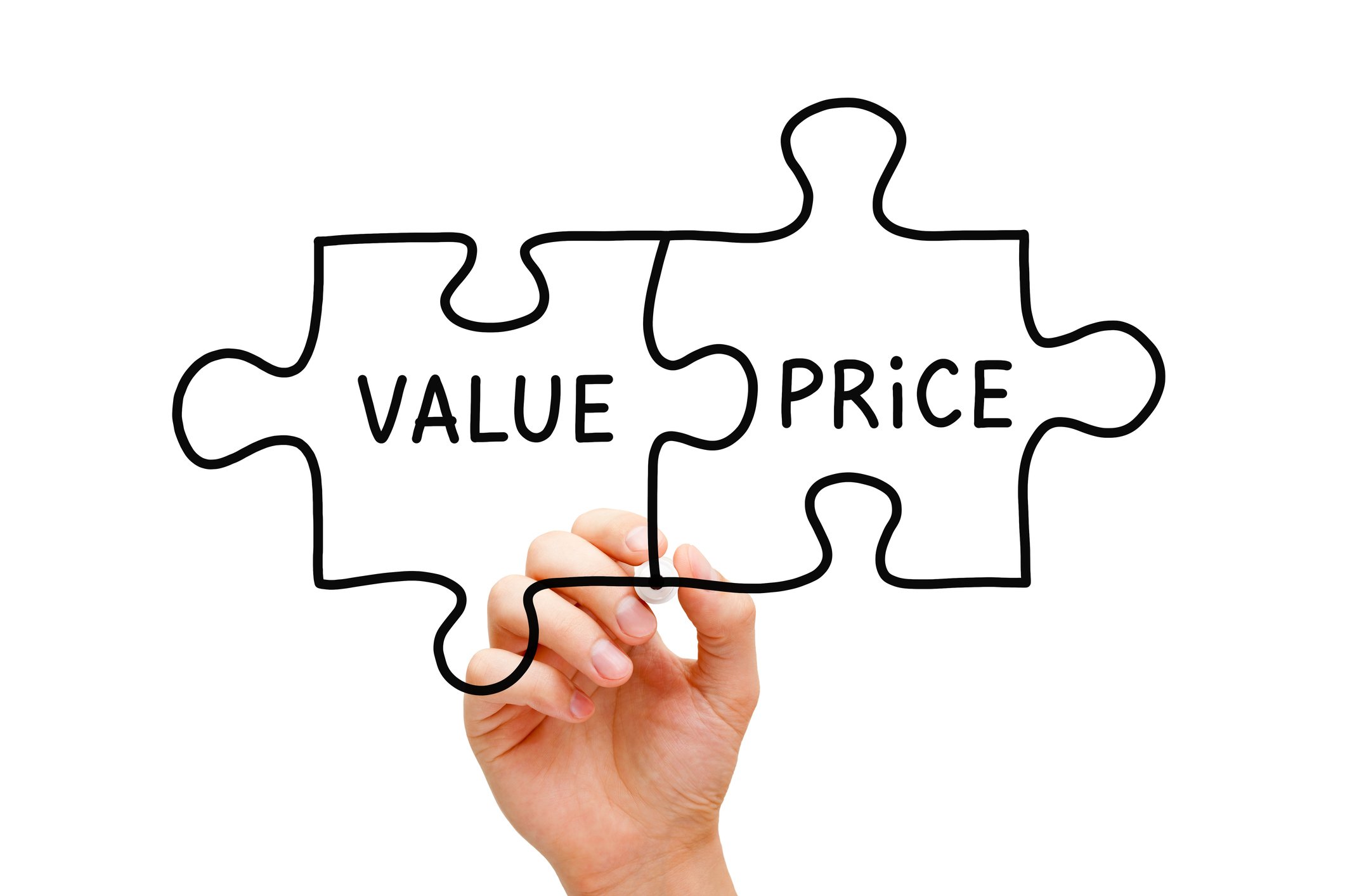 Puzzle pieces that say value and price