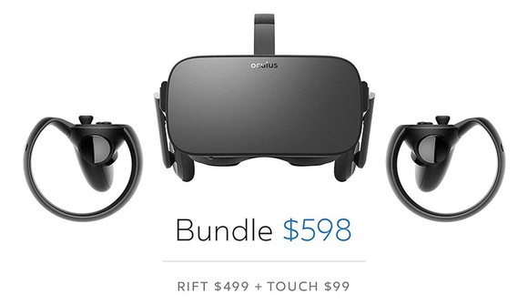 Oculus Rift headset with two Touch controllers