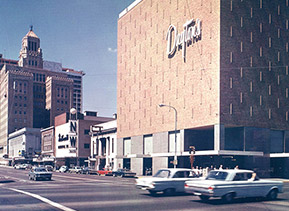 A parking lot view of a Dayton's Department Store taken in the 1950s.