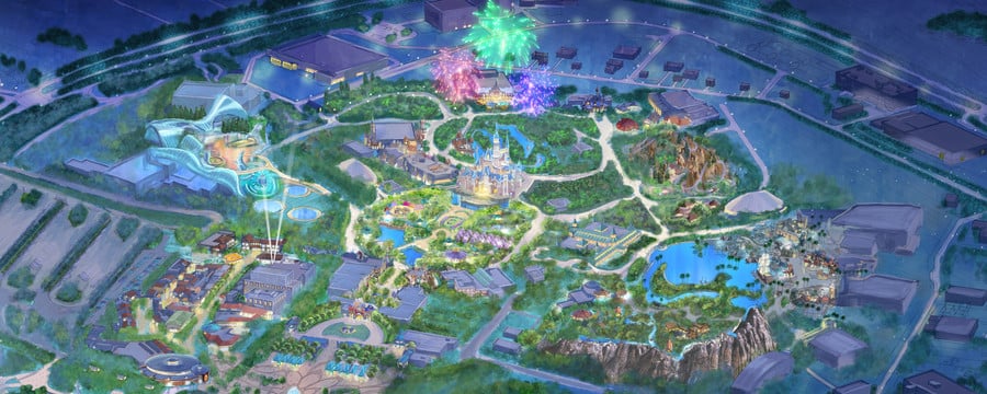 Aerial rendering of Disney Shanghai.
