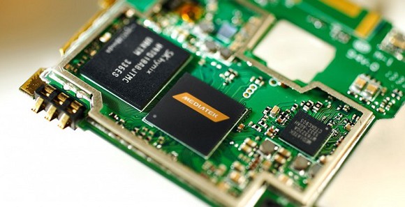 An image of a MediaTek chip mounted onto a logic board.