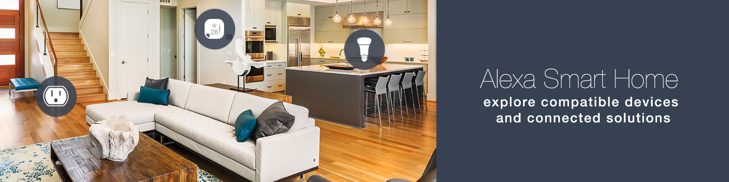 A photo of Alexa-compatible smart home devices.