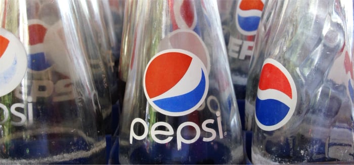 Glass Pepsi bottles.