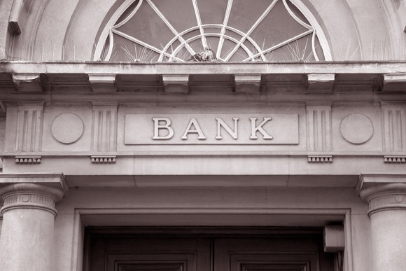 Entrance to bank building.
