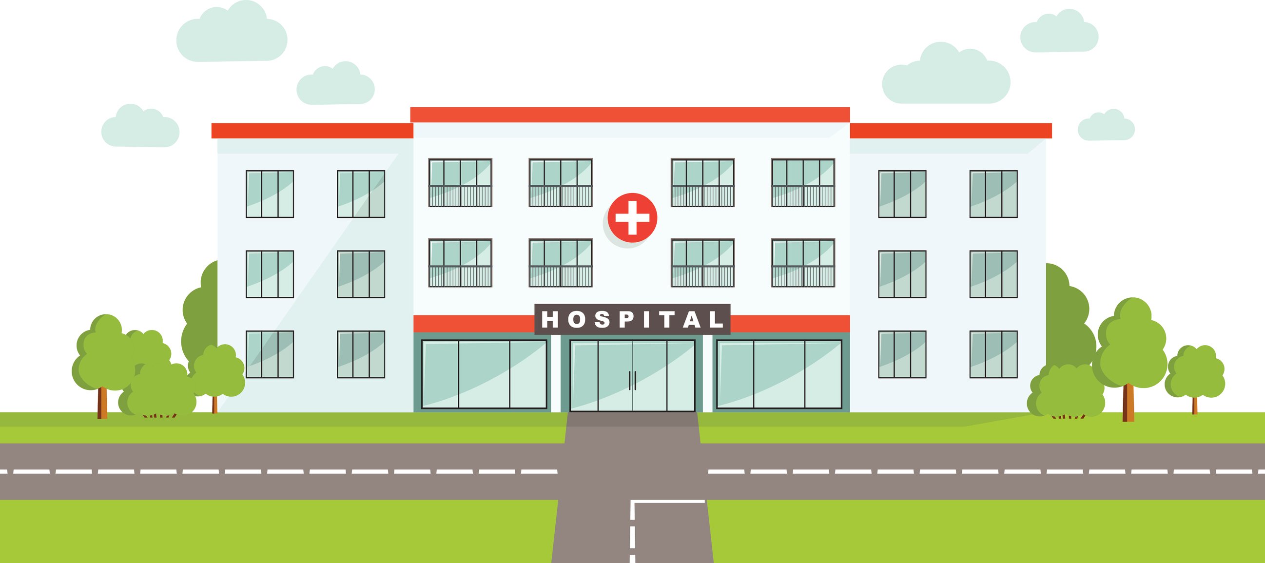 Stylized illustration of a hospital building