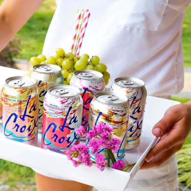 A collection of LaCroix branded soda cans.