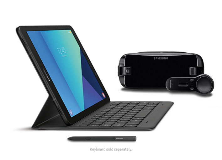 The new Galaxy Book, pictured next to a new Gear VR.