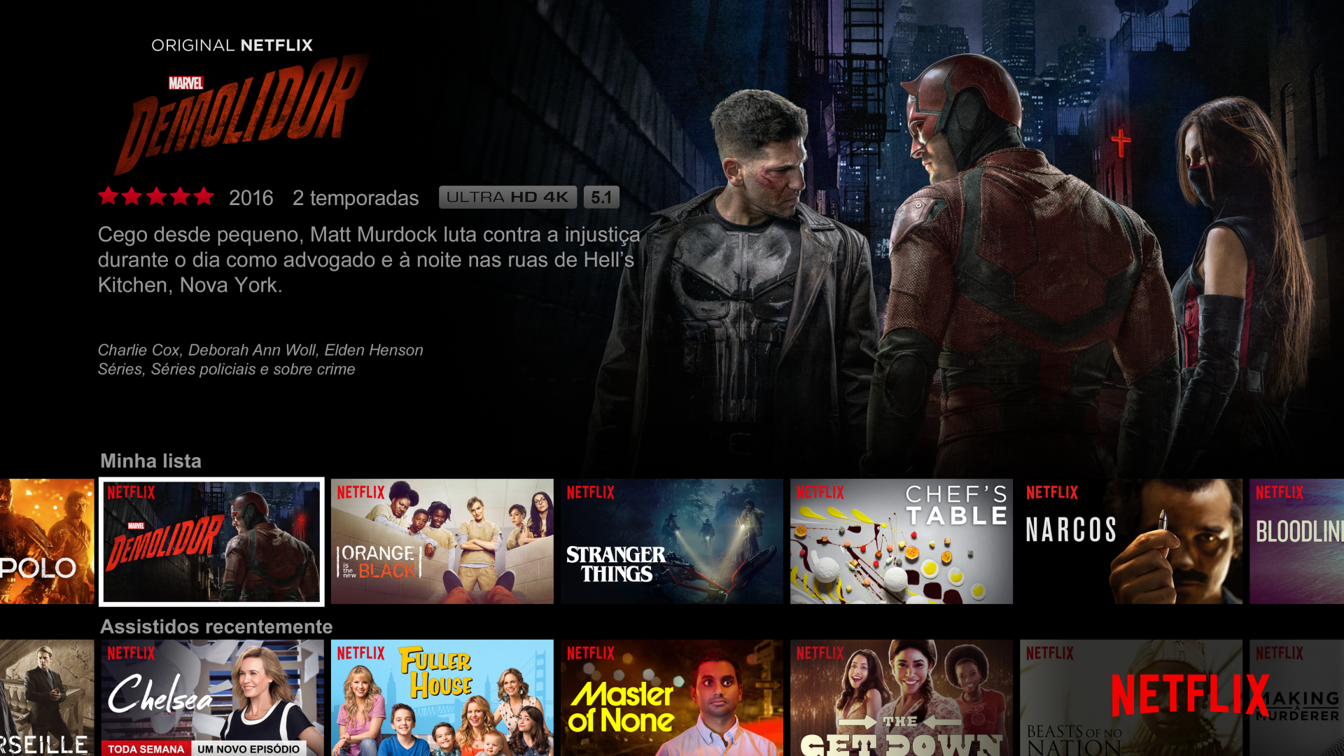 Marvel's Daredevil screenshot displayed in Portuguese.