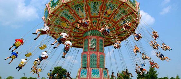 Wave Swinger (like a circular swing set for many up in the air) at Dorney Park, Allentown, PA.