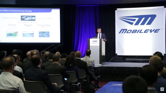 Mobileye executive giving a presentation at a conference.