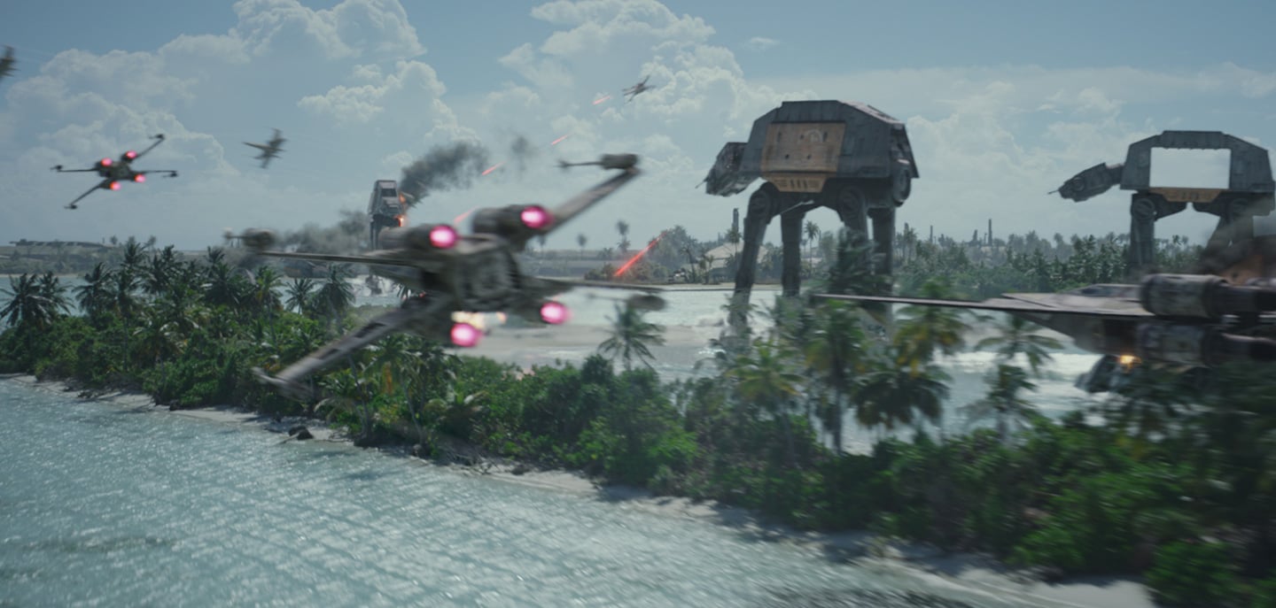 Star Wars battle scene with X-Wings and walkers.