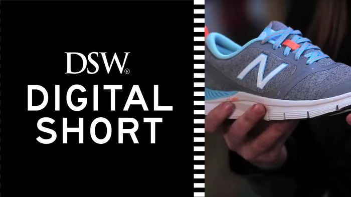 Logo for DSW with a New Balance shoe.