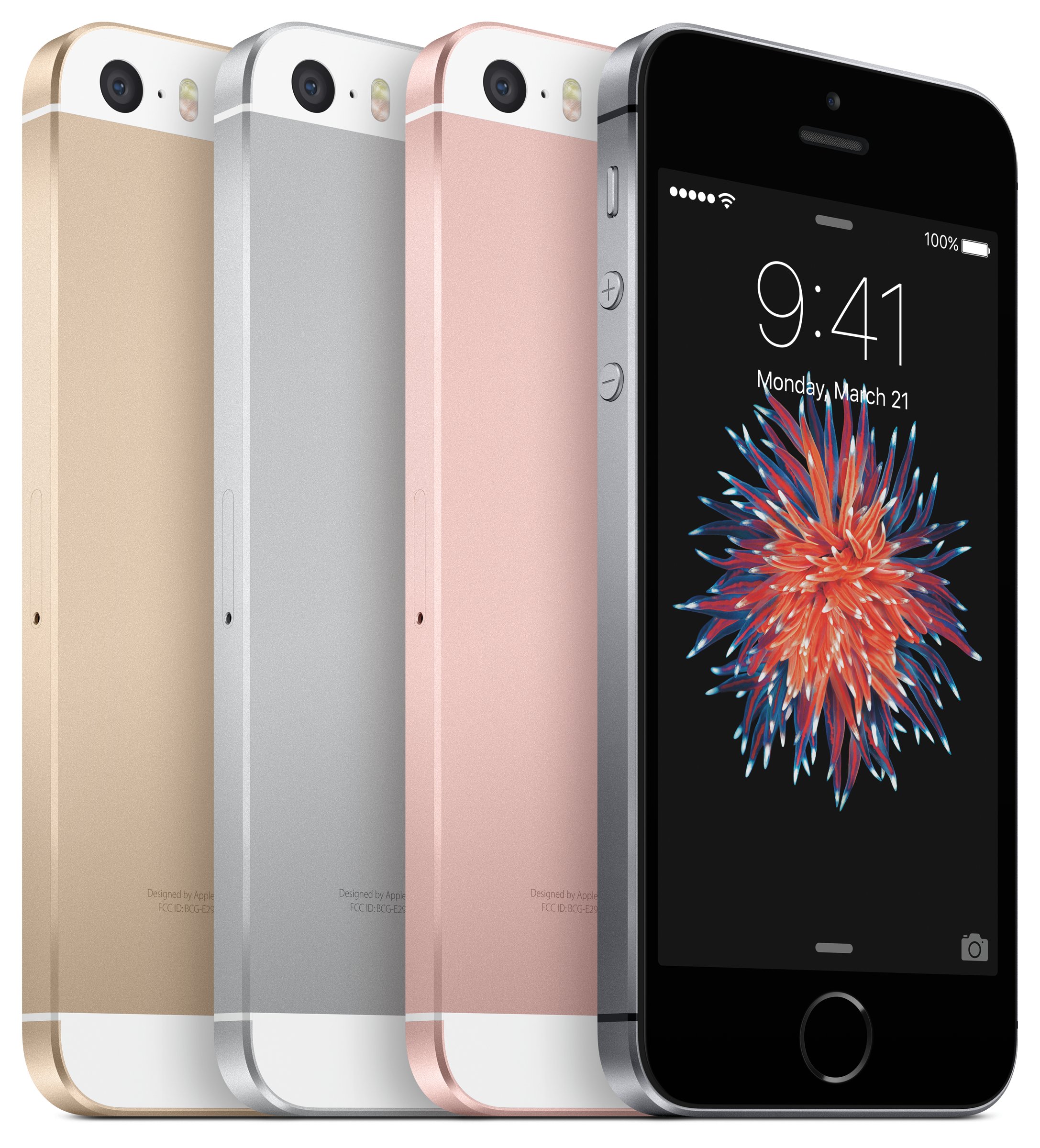 The iPhone SE in four different colors.