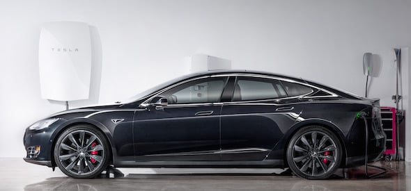 Tesla's Model S with the first Powerwall.