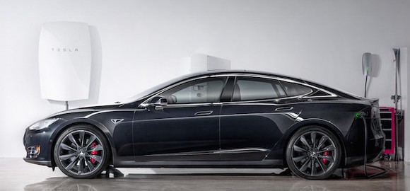 Tesla's Model S with the first Powerwall.