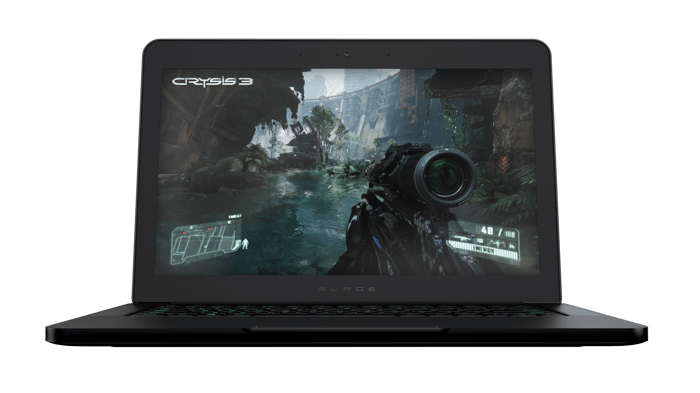 A screen shot of the first-person shooter game "Crysis 3" on a laptop