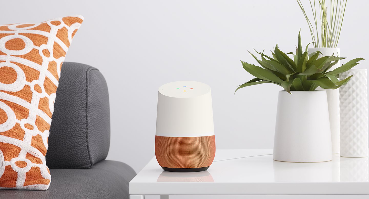 Google Home on an end table.
