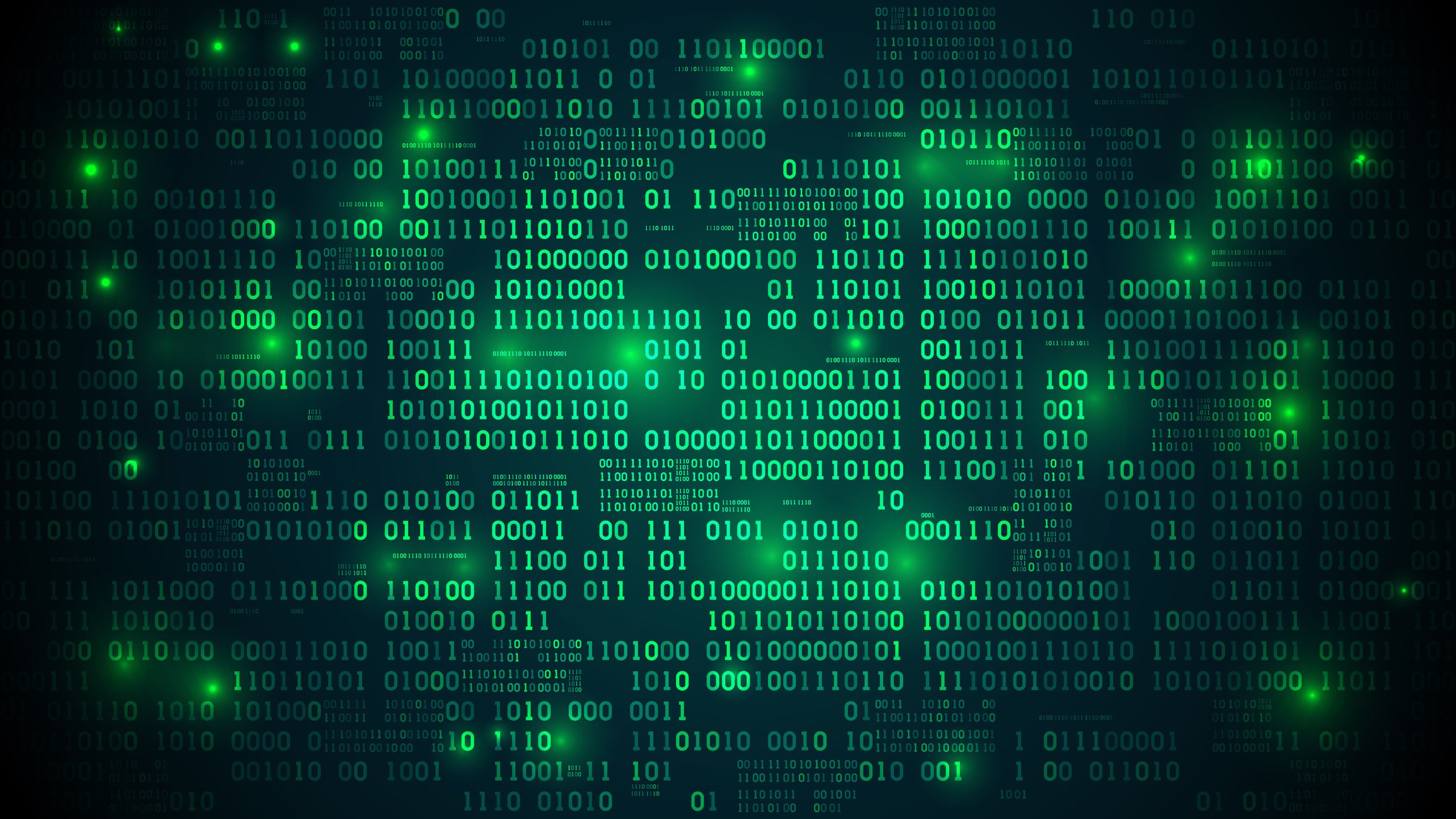 Binary code in green on a black background.