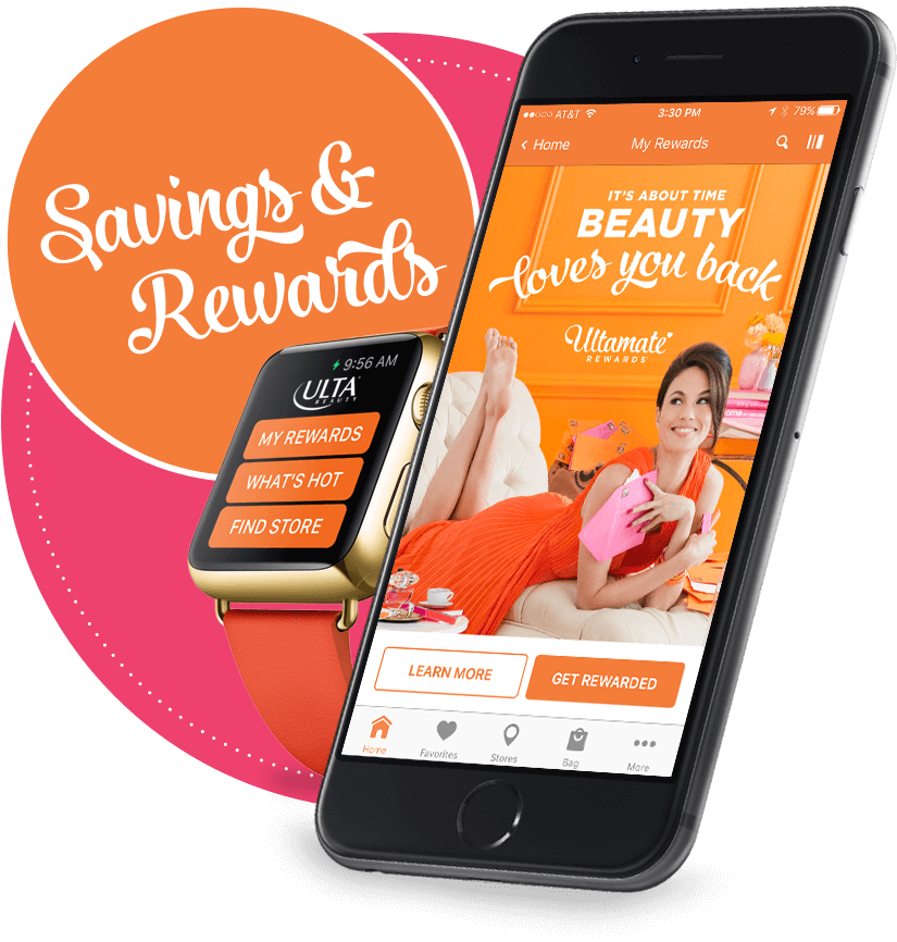The Ulta loyalty program mobile app with a sticker that says "Savings and rewards"