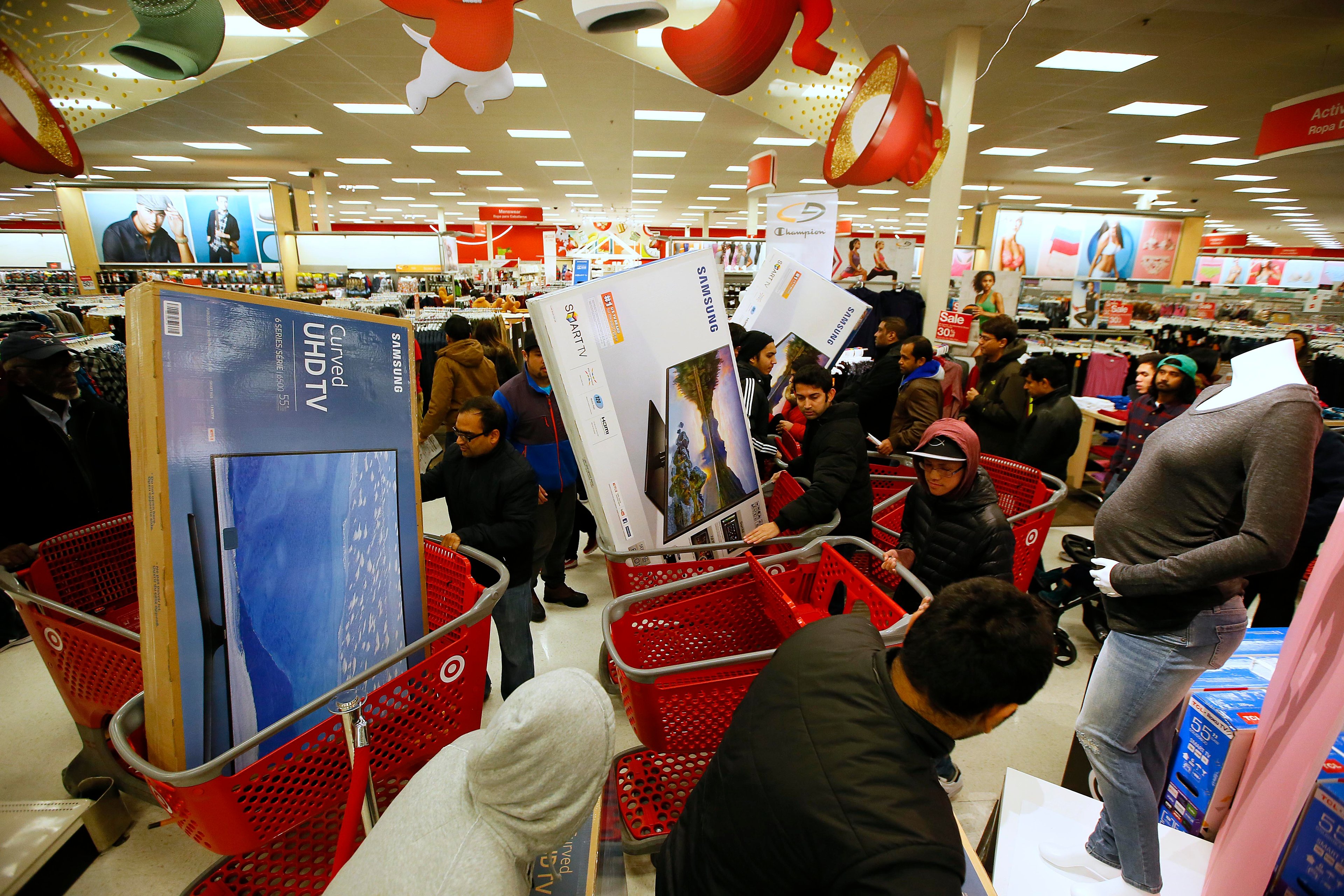 Black Friday shoppers line up at the registers at Target.