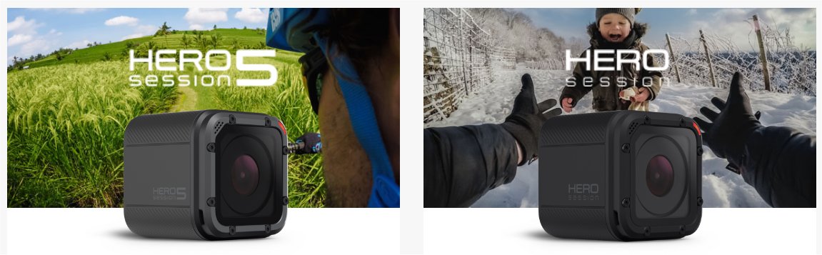 GoPro's Hero 5 Session and its older Hero Session.