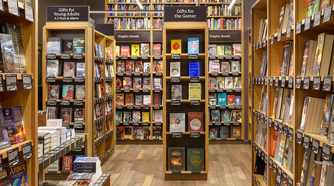 Picture of the inside of an Amazon Books store.