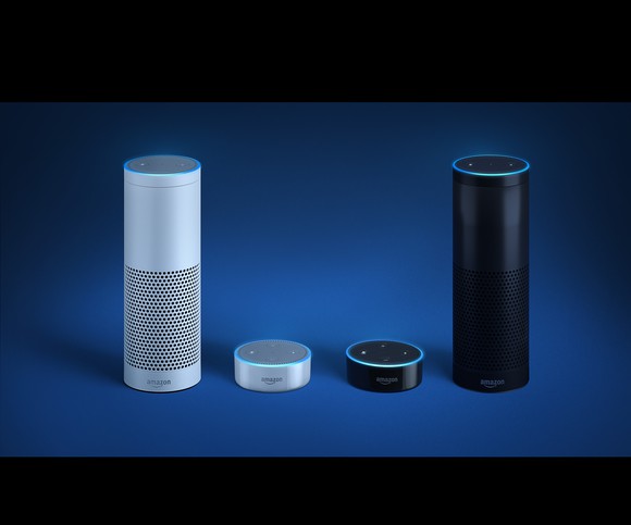 Echo and Echo Dot in black and white models.
