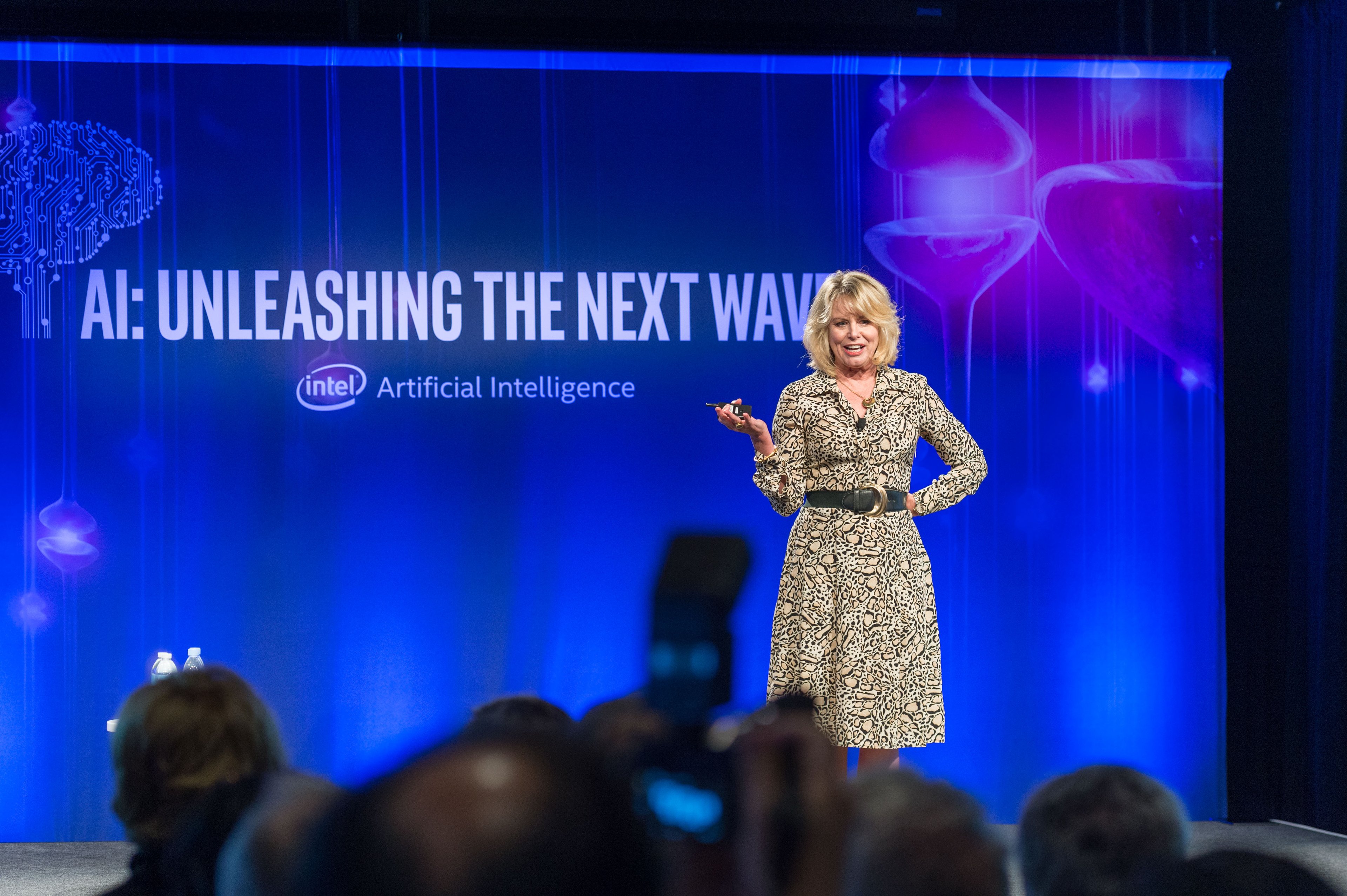 Diane Bryant, executive vice president and general manager of the Data Center Group for Intel Corporation onstage at Intel AI Day.