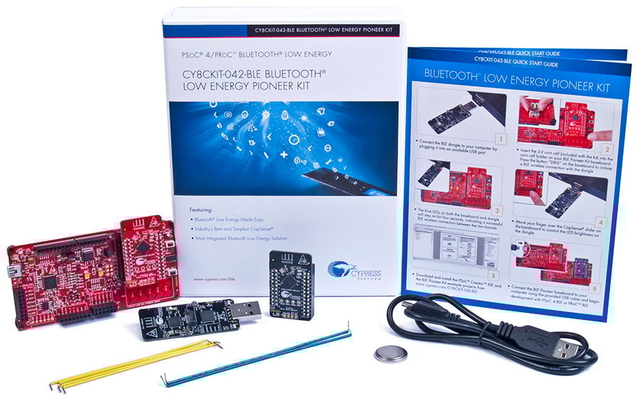 A picture of one of Cypress' development kits, which comes with a programmable kit, software for developers, and connectors.