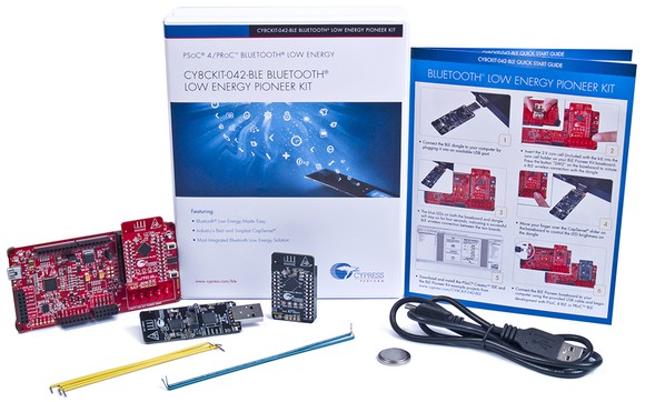 A picture of one of Cypress' development kits, which comes with a programmable kit, software for developers, and connectors.