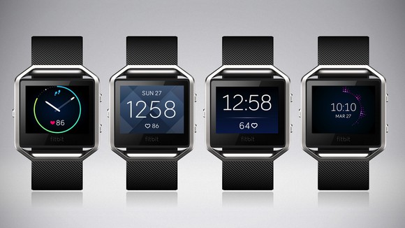 The Fitbit Blaze with different watch faces.