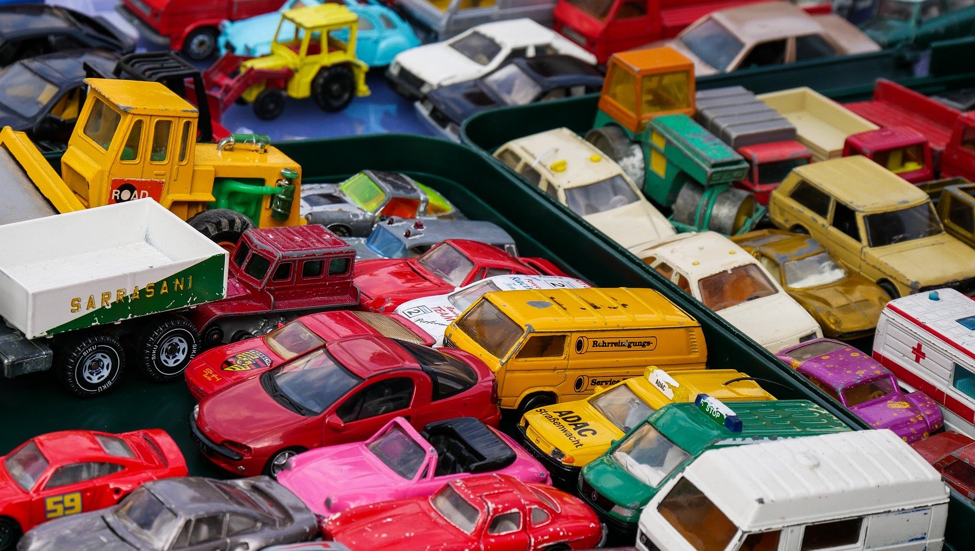 Toy cars set up to represent traffic 