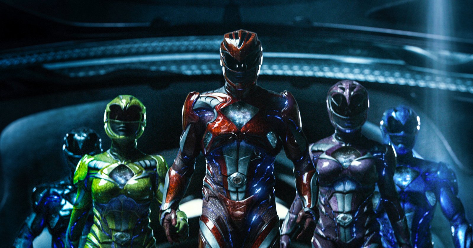 The five heroes from the recently released "Power Rangers" movie decked out in their fighting suits